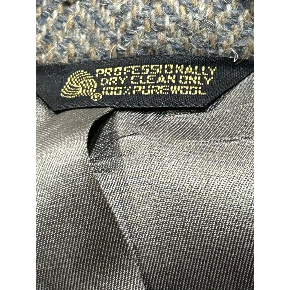Vintage Lacrosse Mens 46L Grey Herringbone Pure Wool Blazer Sport Coat